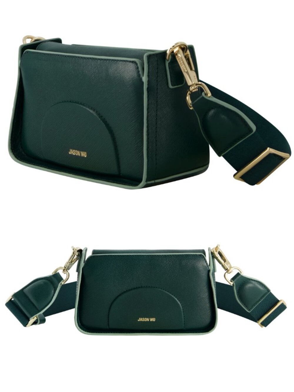 Jason Wu Jungle Green Leather Crossbody Bag Gold Hardware Guitar Strap NWT